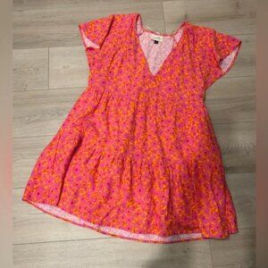 Universal Thread Pink & Orange Floral Linen-Blend Midi Dress — XXL